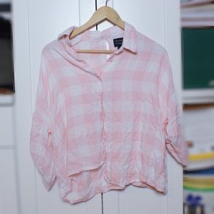 pink plaid button down